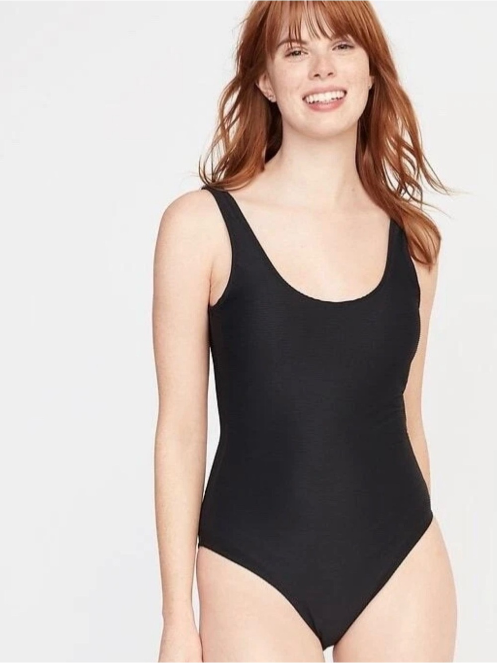 •OLD NAVY•NWT JET BLACK SCOOP NECK RIBBED TEXTURED ONE-PIECE SWIMSUIT SIZE XL